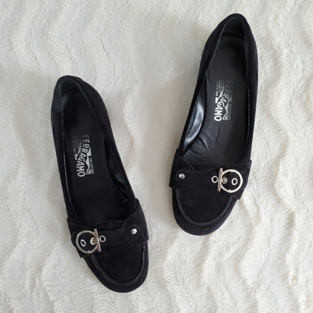 Salvatore Ferragamo Suede Black Loafers